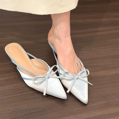 Толстый каблук бант baotou полутапочки сказочные туфли весна и лето 2025 атлас французский темперамент полуподнос одинарные туфли