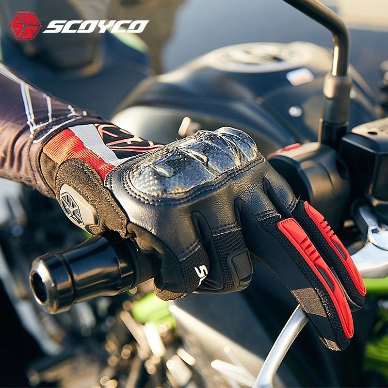SCOYCO Motorcycle Riding Gloves Men Carbon Fiber Protection Full Finger Racing Street Use