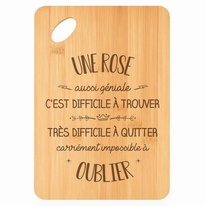 Planche à découper - PLANETEE - Une Rose aussi géniale - Bambou - 30x20x1 cm - Rose gravée