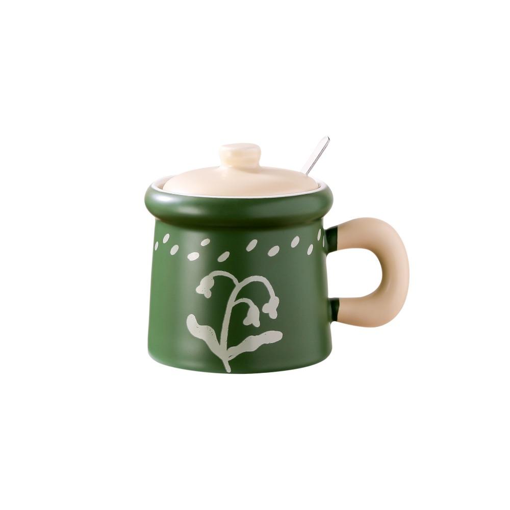 Japanese Creative Flower Ceramic Cup Retro Mug with Lid High Value Souvenir Coffee Cup Household Water Cup
