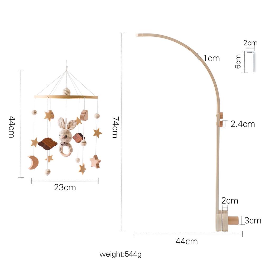 Сделайте Кровать Веселой Деревянной Мобильной Детской Новорожденной Легкой в Постельных Принадлежностях Для Интерьера Давайте Комплект Из 2-х Частей, Подлокотник, Игрушка, Установка, Спящая, Обучающая, [Кролик-Бежевый]