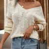 Women's Sweater Fashion V-neck Crochet Hollow Knit Sweater Autumn Thin Loose Bat Shirt Short Paragraph Ladies Tops Jumper
