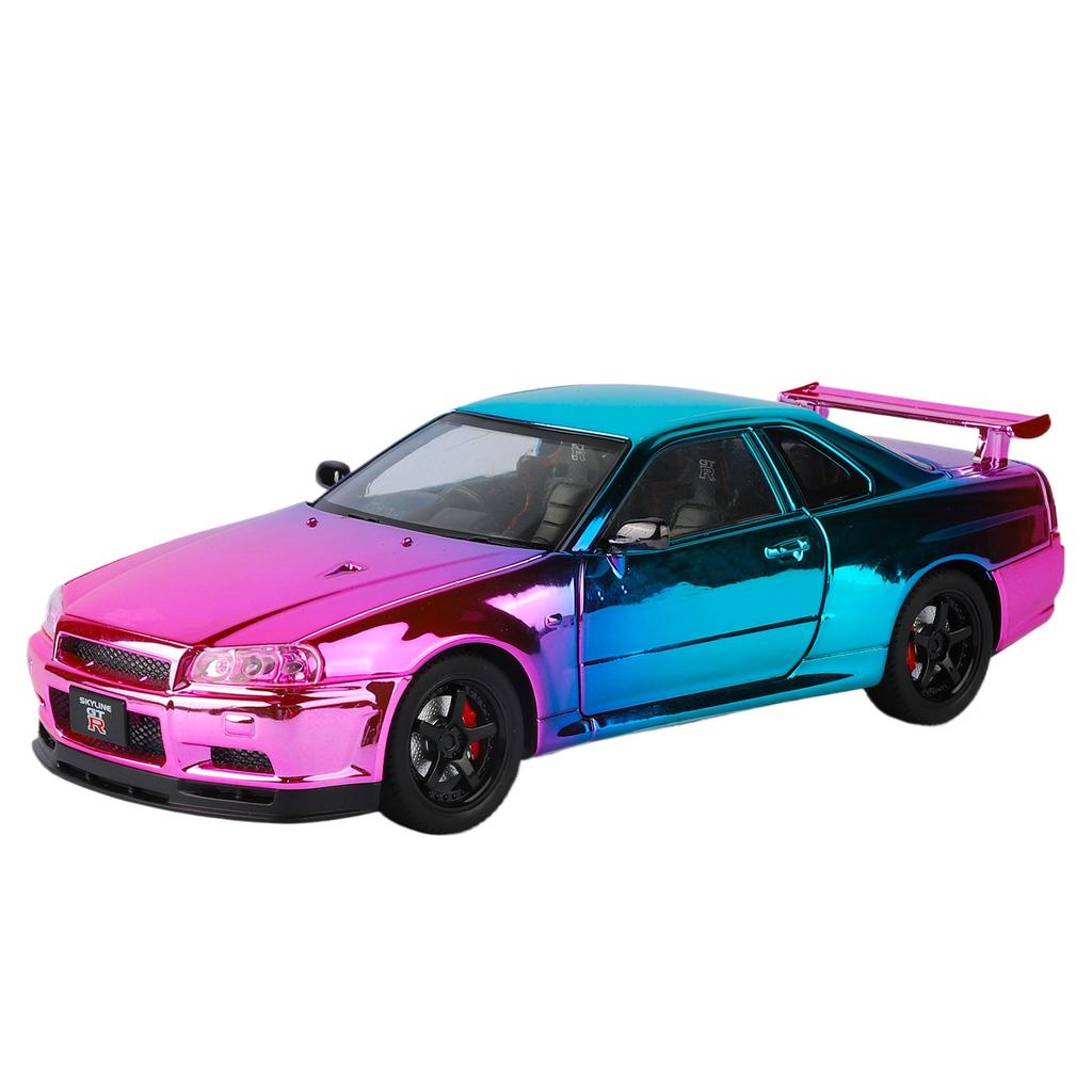 1/24 Nissan Хромированный GT-R GTR R34 Сплав Спортивный Автомобиль Модель Литье под Давлением Металл Трек Гонки Автомобили Модель Звук Свет Детские Игрушки Подарок