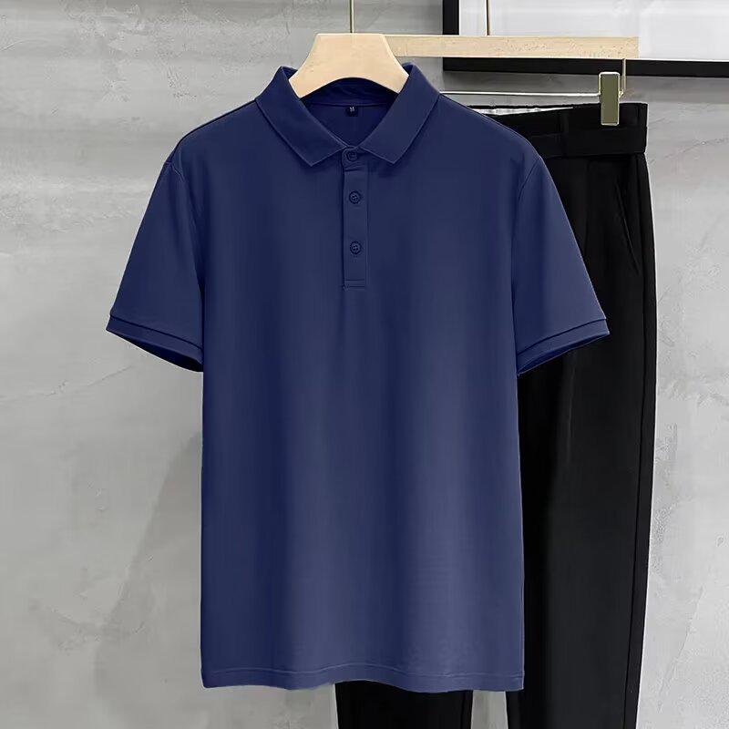 2025 Мужская модная однотонная рубашка-поло Slim Fit - короткий рукав, лацкан, универсальный повседневный верх