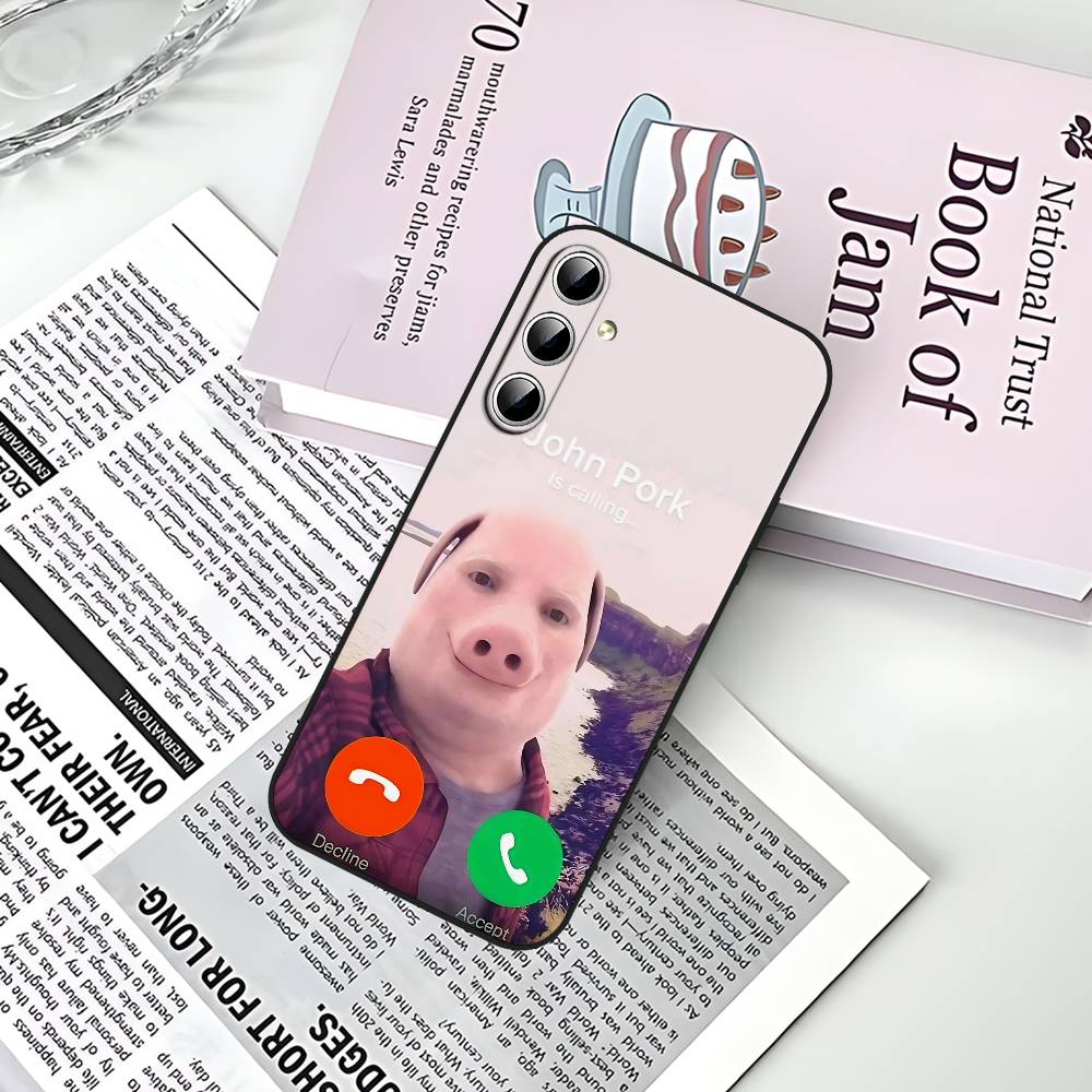John Pork Звонит Чехол для телефона с функцией ответа на звонок Для Samsung Galaxy S21 S22 S23 S24ULTRA S25ULTRA FE Ultra Plus5G A52S S26 Мягкий чехол