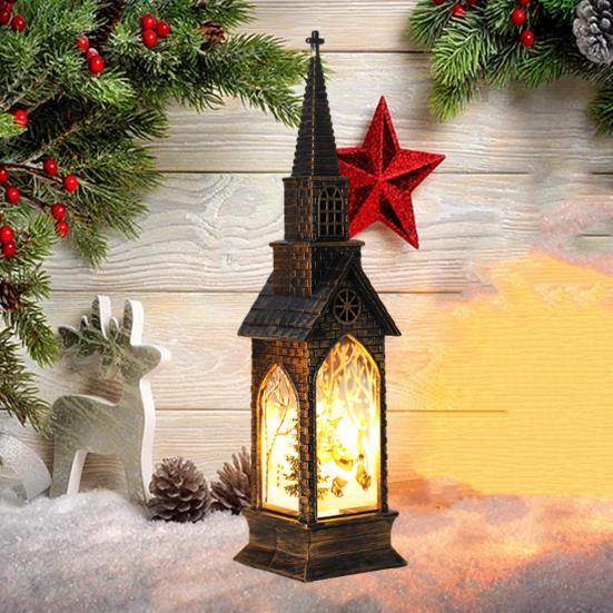 Christmas Glowing House Light Vintage Battery Operated Home Desktop Decoration Flameless Electronic Candle Lamp Night Light Party Supplies Gift