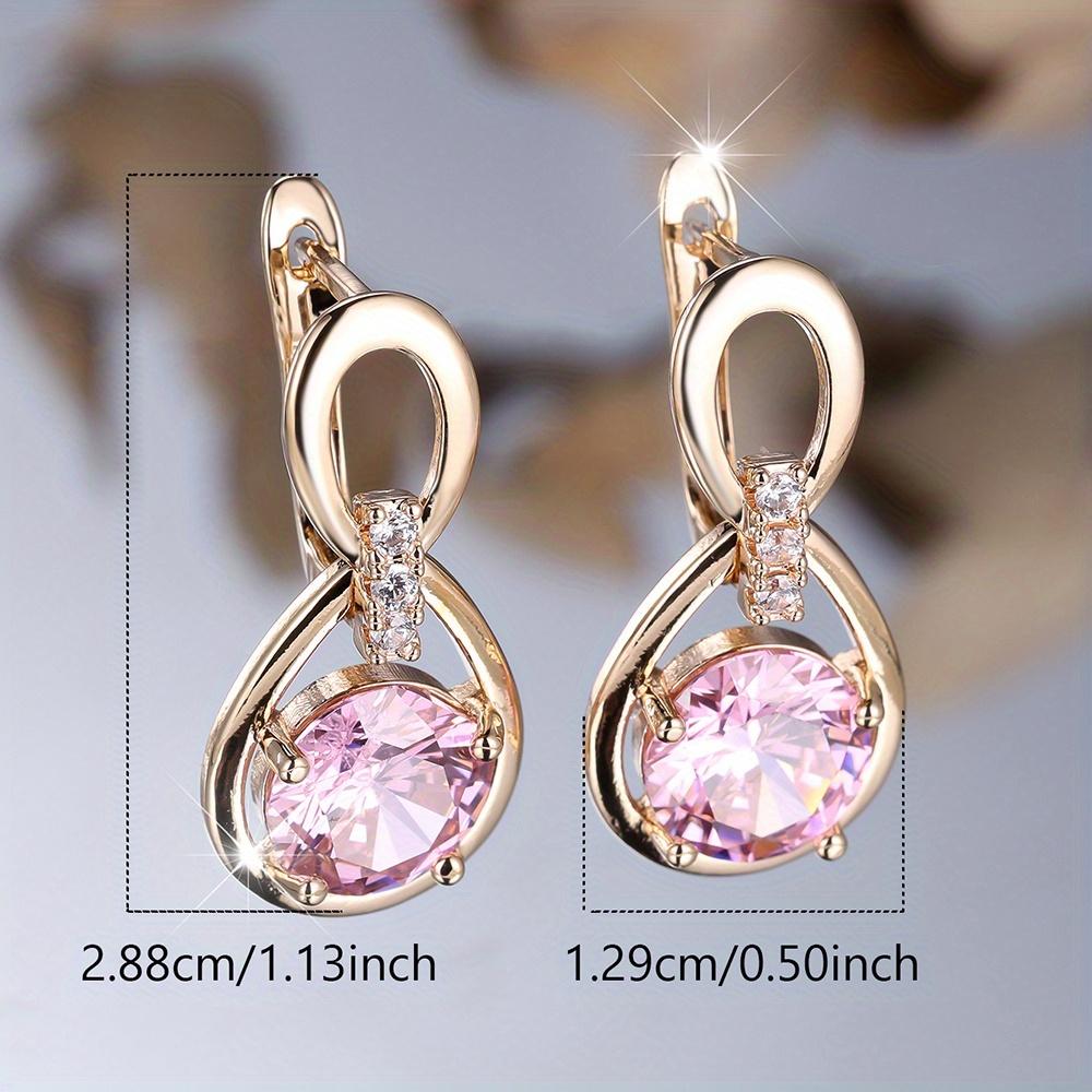 1 пара серег золотистого цвета с круглыми розовыми камнями, женские свадебные серьги-капли, ювелирные изделия