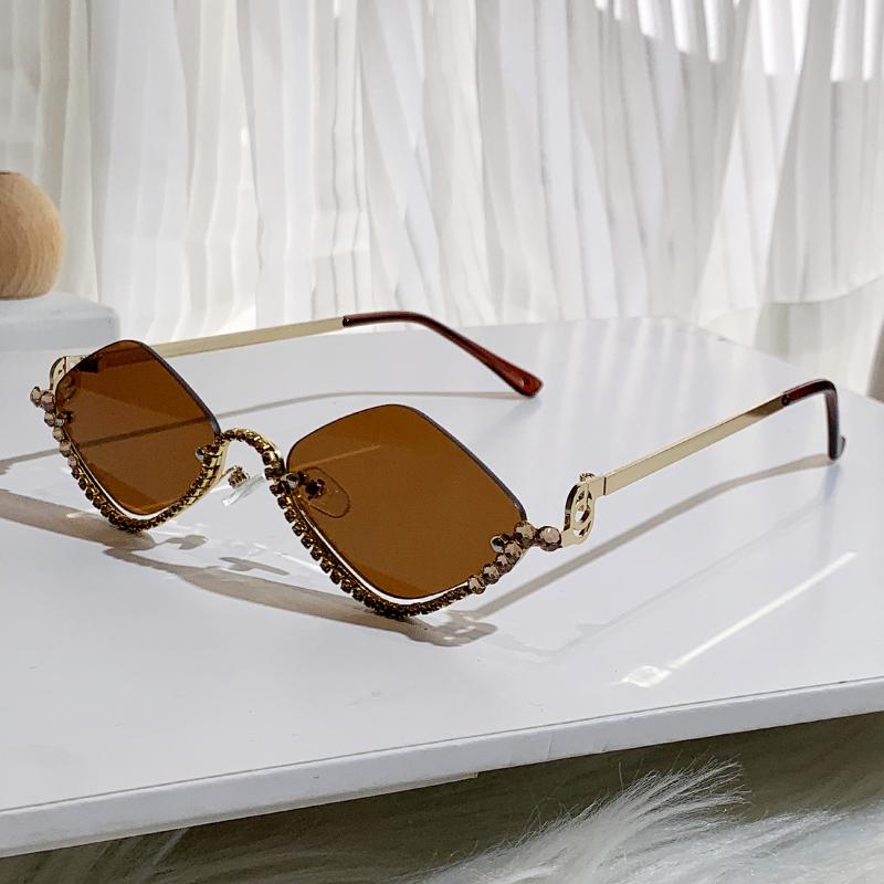 Новые солнцезащитные очки с полуободковой оправой из стразов, солнцезащитные очки с цветными бриллиантами, женские 90306-1