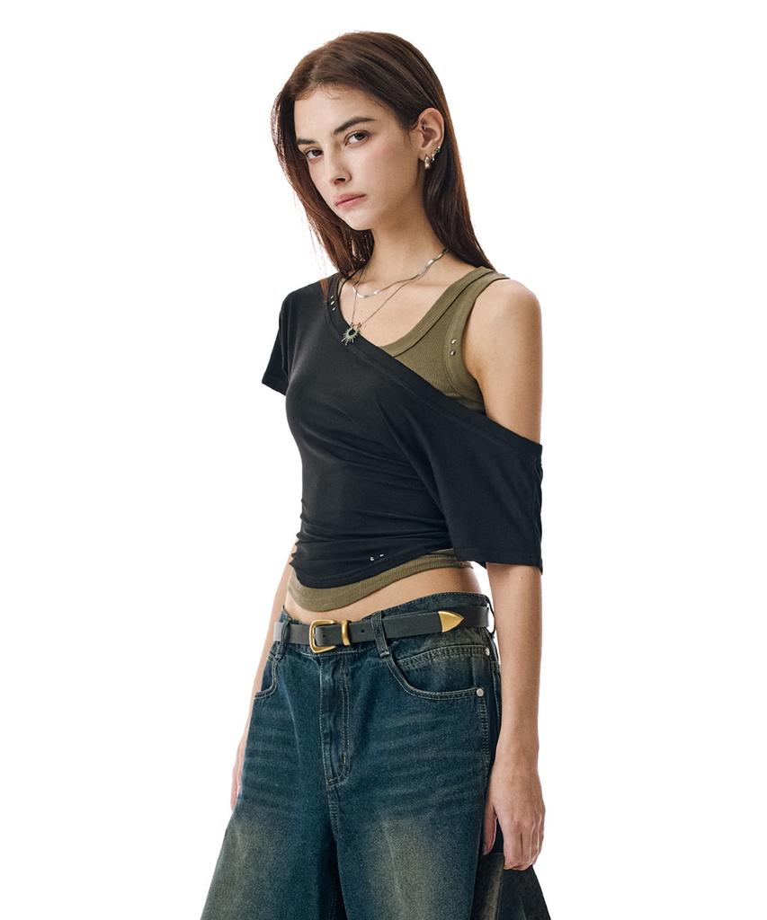 Sekeonmonollogeu Многослойный комплект с открытыми плечами [Черный]_Sewts021Black