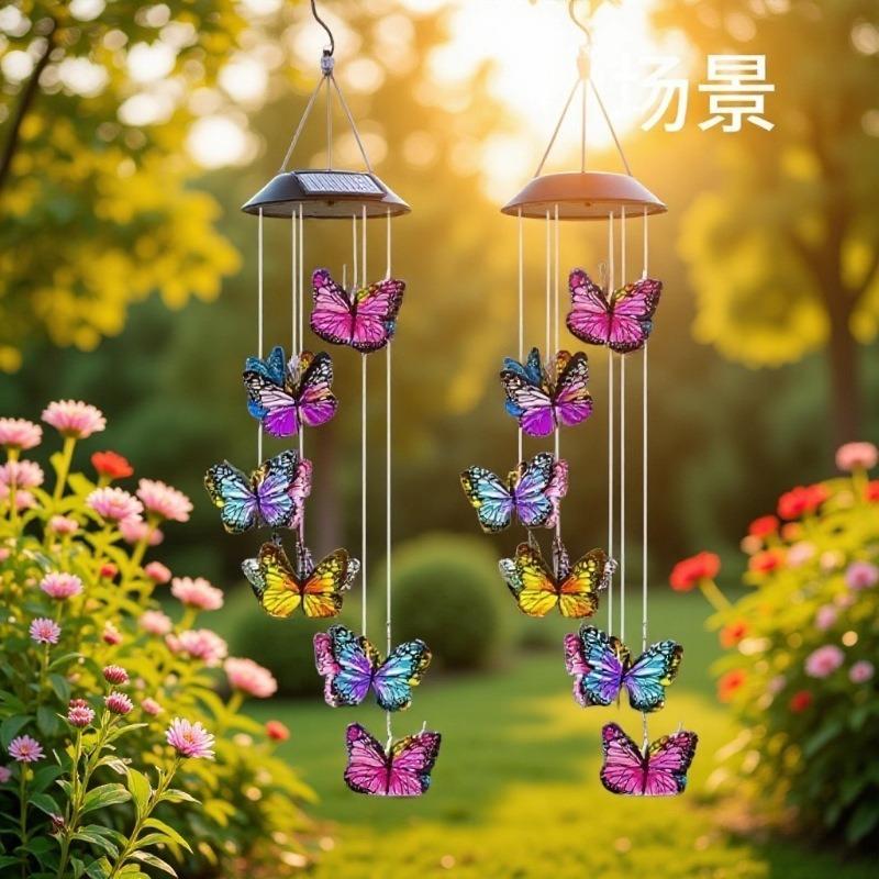 2026 Outdoor Waterproof Solar Butterfly Wind Chime Garden Lamp Flower Fluttering Realistic Flower Decoration Festival Lamp