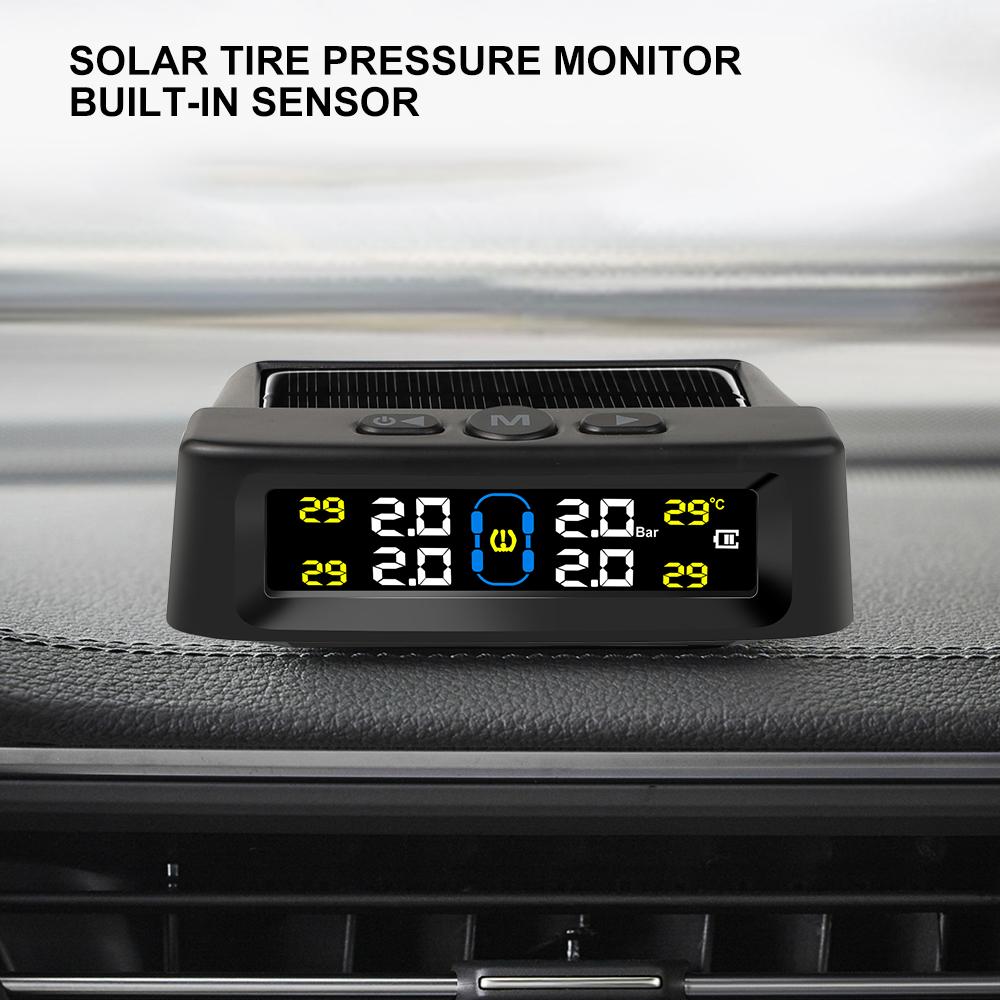 Solar TPMS Car Tire Pressure Alarm Device Auto Tyre Pressure Security Colorful Digital Display 4 External Sensors Tire Pressure Temperature Warning
