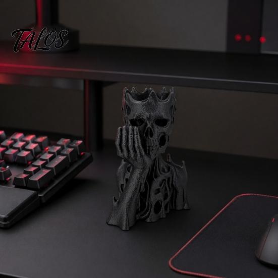 3D-печатная статуэтка тающего скелета Talos, Матовая черная готическая фигурка черепа, держащего подбородок, Скульптура в темном стиле для домашнего декора, Настольное украшение
