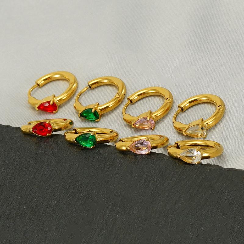 New Stainless Steel Inlaid Zircon Earrings Women's Fashion Light Luxury Water Drop Titanium Steel Earrings