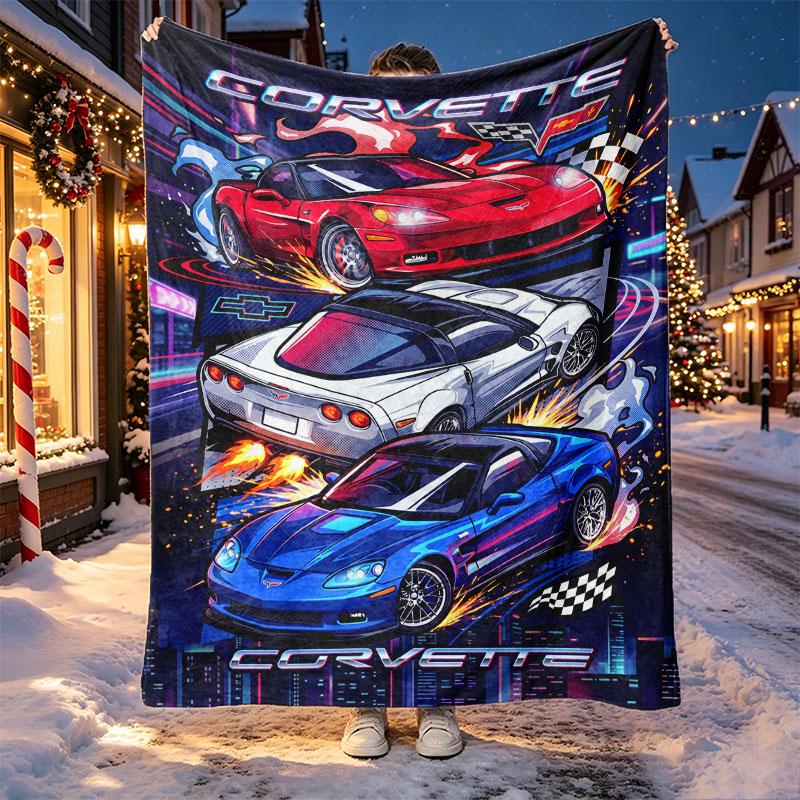Chevrolet Corvette Pattern Blanket for Home Decoration, Bed, Sofa, Car Travel, Camping, Suitable for All Seasons, Birthday Christmas Gift