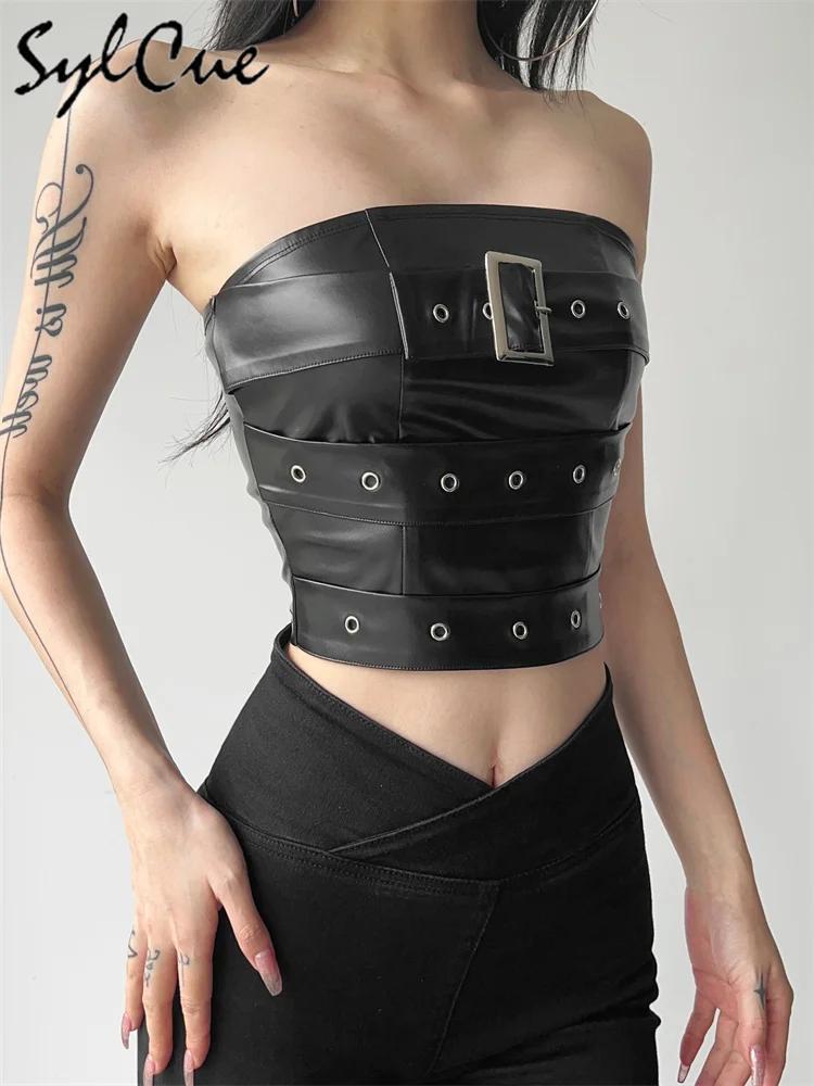 Classic Retro Matte Black Mysterious Sexy All-Match Personality Fashionable Summer Travel Cool Women Belt Chest Wrap Vest