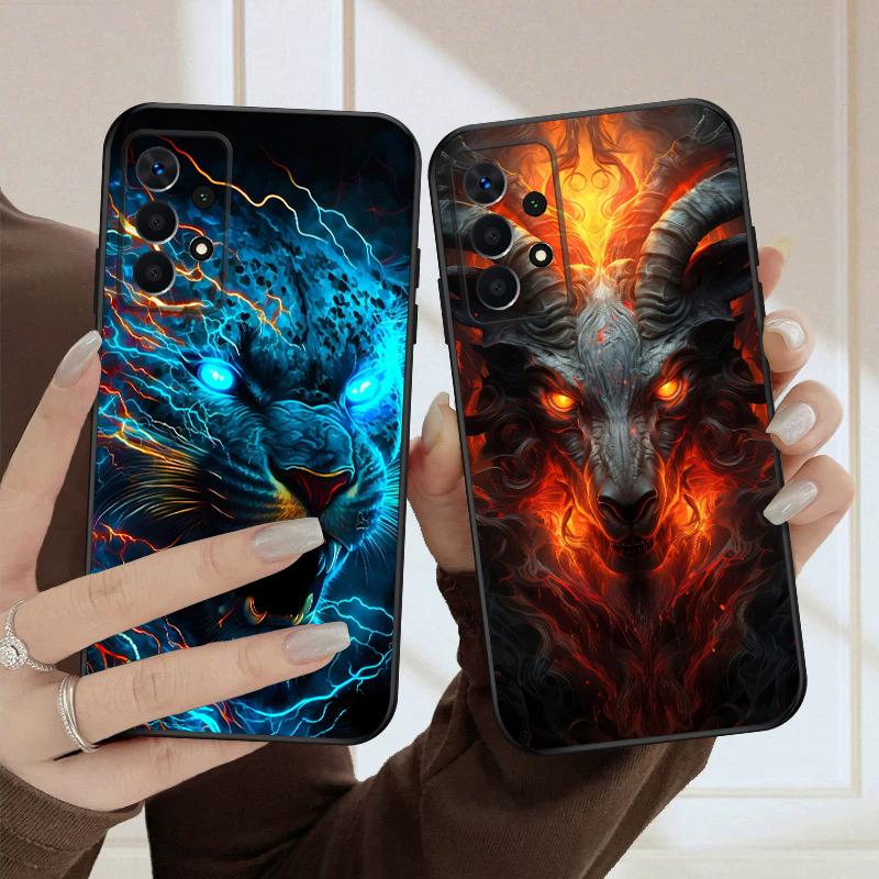 Светящаяся голова льва для Samsung A03 Core A 04 05 06 12 14 15 16 22 23 Galaxy A25 26 4G 34 35 52 53 56 71 73 90 5G мягкий чехол для телефона