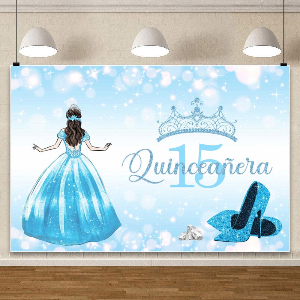15th Birthday Party Backdrop Custom Decor Floral Crown Pink Rose Quinceañera Princess Flower Butterfly Sweet Girl Dress Photo