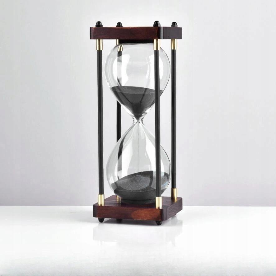 Retro Glass - Wooden Beautiful Hourglass 60 Minutes Xxl 25X10Cm Black