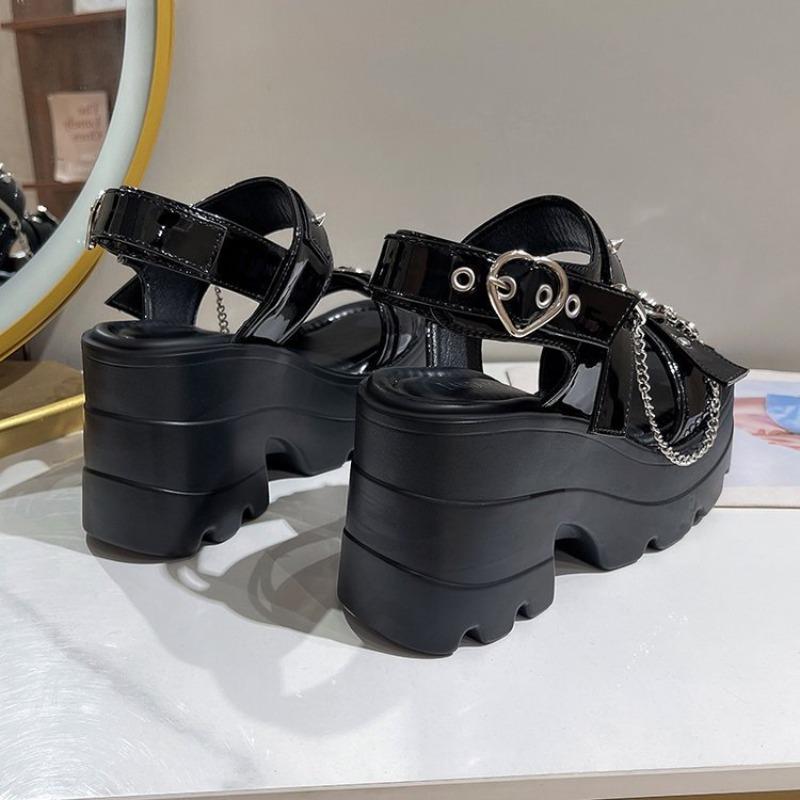 Сексуальные женские сандалии на платформе с открытым носком, модный дизайн с металлической цепочкой, повседневная обувь, косплей, для улицы, сандалии для прогулок по городу, сандалии, новые