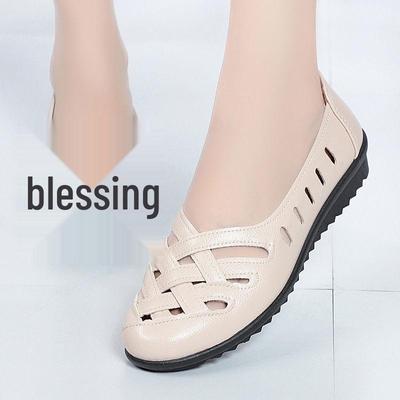 Женские сандалии из кожи с мягкой подошвой и нескользящей подошвой для женщин среднего и пожилого возраста – Дышащие туфли на плоском каблуке для мам