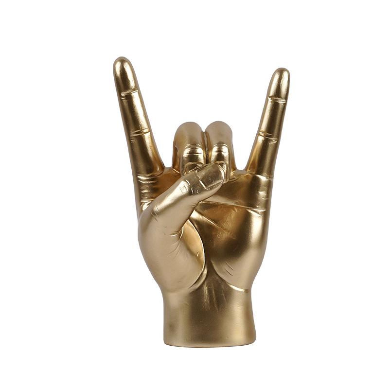 Gold Decoration, Music Sign Rock Hand Statue Living Room Bedroom Finger Modern Hand Gesture Sculpture Home Shelf Desktop Gift