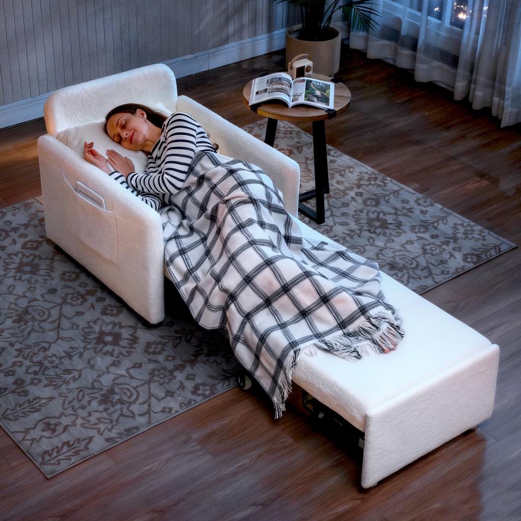 Convertible Armchair, 1-Seater, Armchair-Bed, Hidden Storage, 72 x 85.5 x 91 cm, Cream