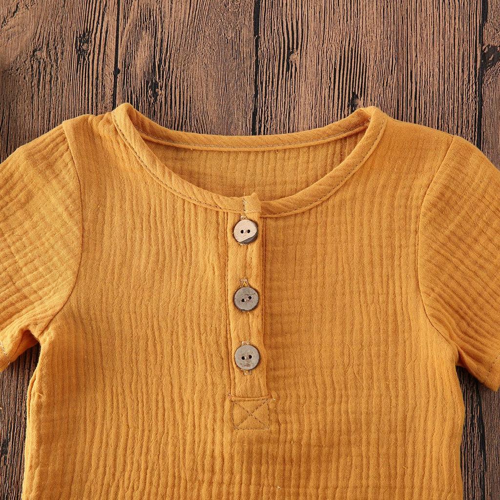 Baby Cute Shorts Set Solid Color Style Round Neck Short Sleeve Button Closure Top Breathable Elastic Breeches Suit