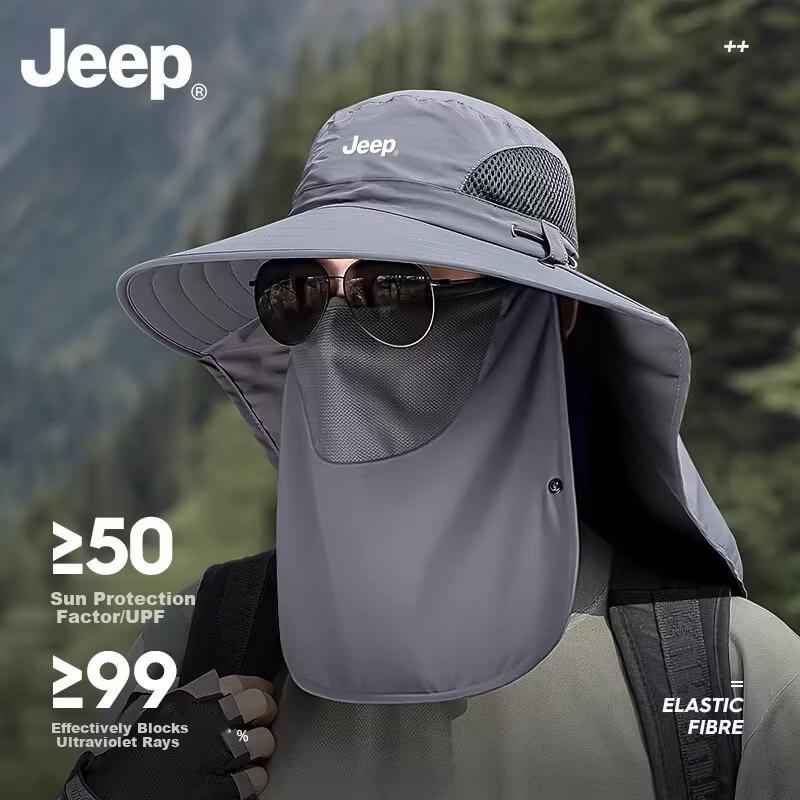 JEEP Men's Summer Outdoor Fishing Sun Protection Face Cover Bucket Hat Hiking Mountaineering Sun Hat