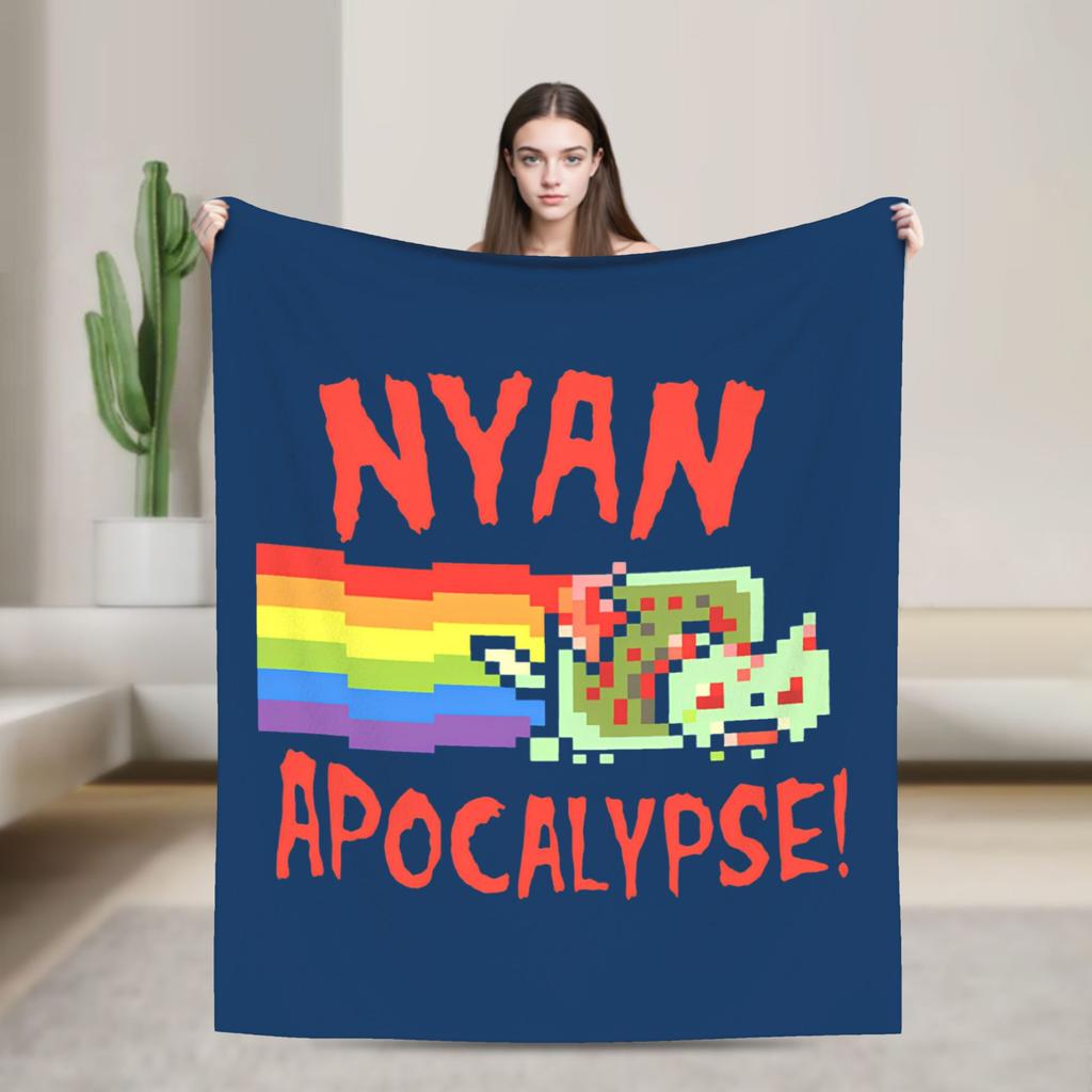 Cat Rainbow Pixel Space Nyans Blanket Flannel Textile Decor Multifunction Soft Throw Blankets for Bedding Couch Rug Piece