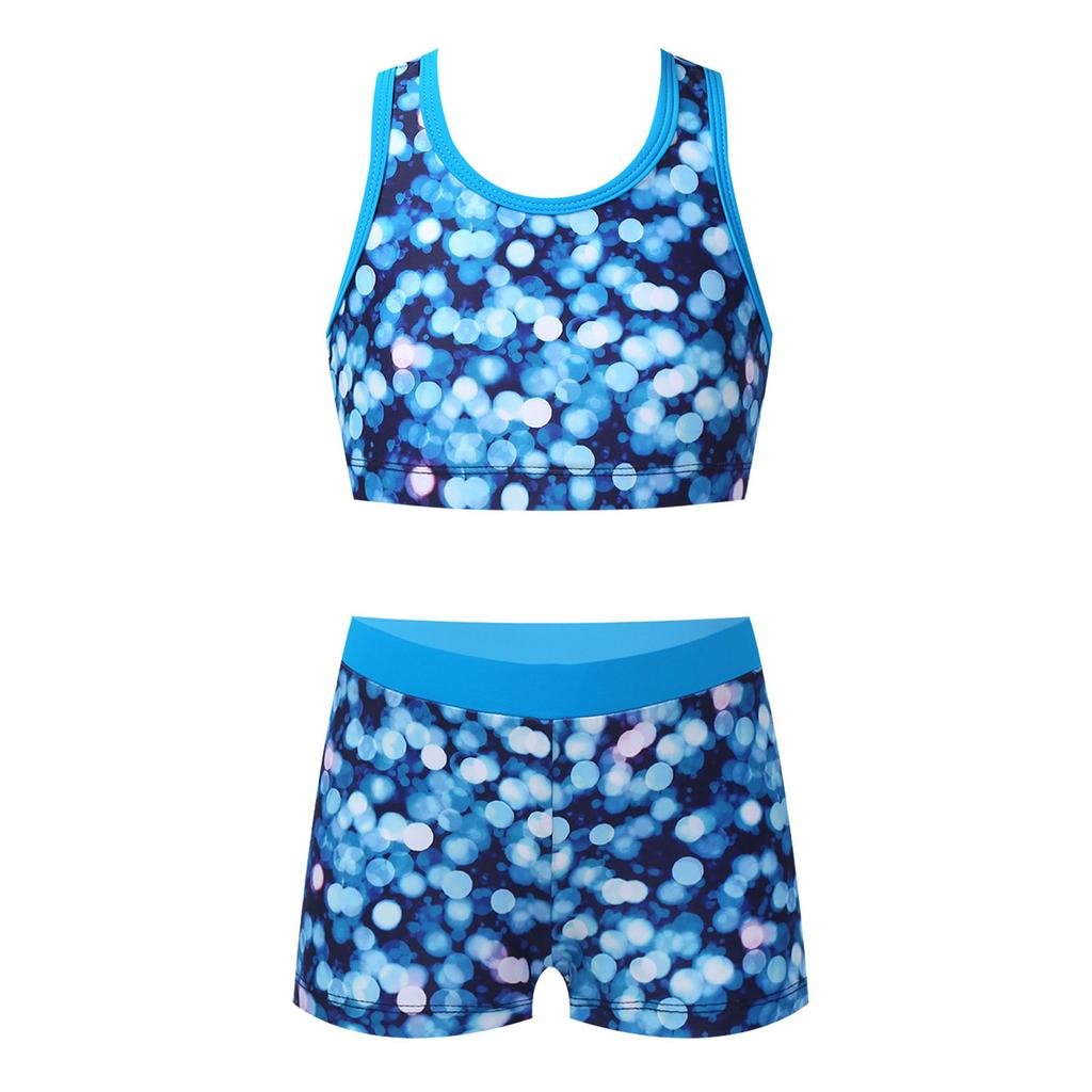 Crew Neck Patterns Printed Sleeveless Y-Shaped Back Tank Vest with Elastic Waistband Boyshorts Athletic Sets