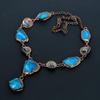 Neon Blue Apatite & Peridot Handmade Gemstone Necklace, Copper Electroformed Necklace Antique Jewelry, Adjustable Necklace Engagement Gift