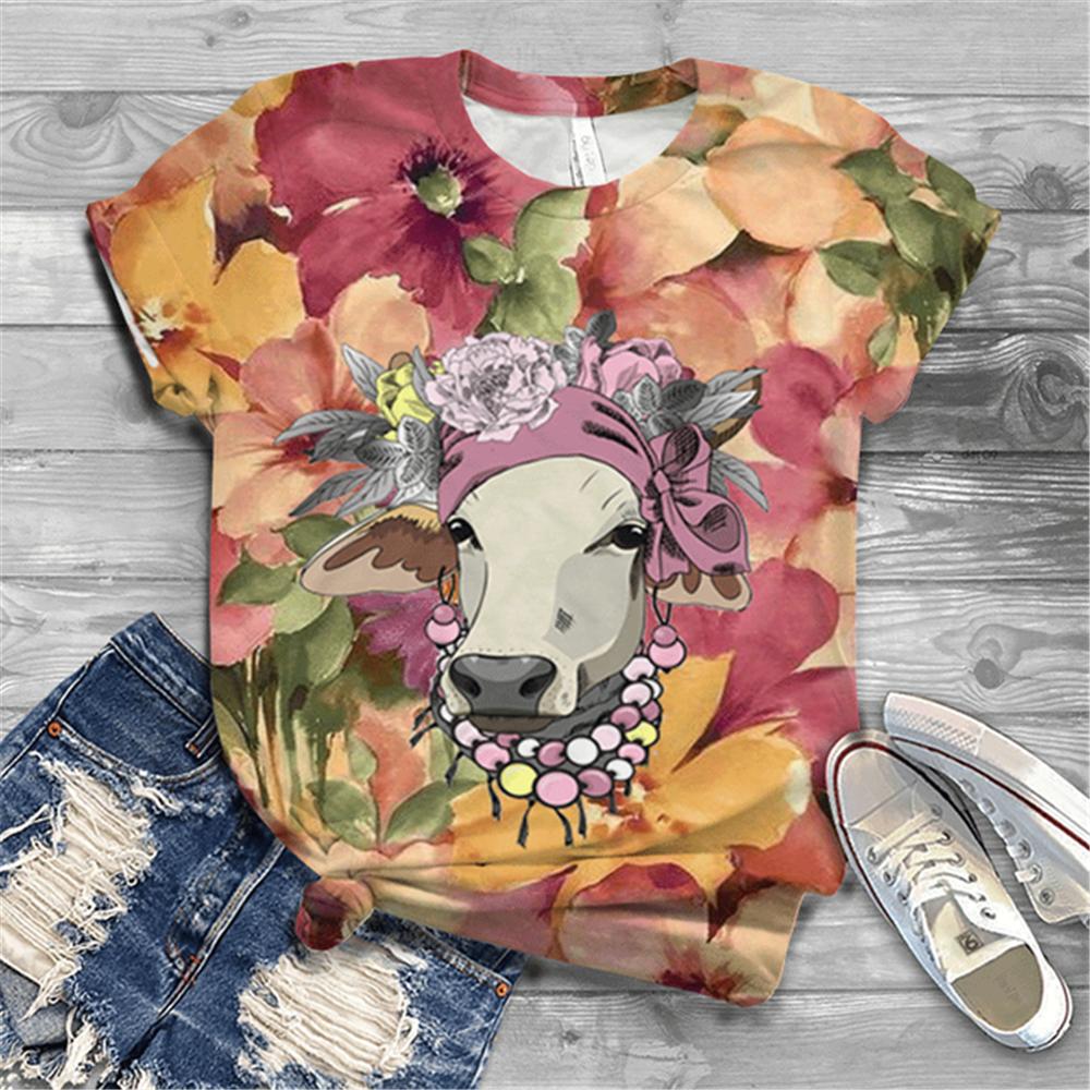 Женская футболка с коротким рукавом, летняя повседневная анимационная лошадь, цифровой 3D принт, сексуальный топ с диагональным воротником, свободный женский пуловер