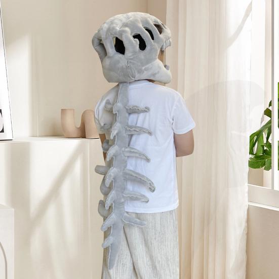 Костюм скелета динозавра Реалистичный головной убор в виде черепа динозавра 3D плюшевый позвоночник Косплей реквизит Аксессуар для переодевания на Хэллоуин