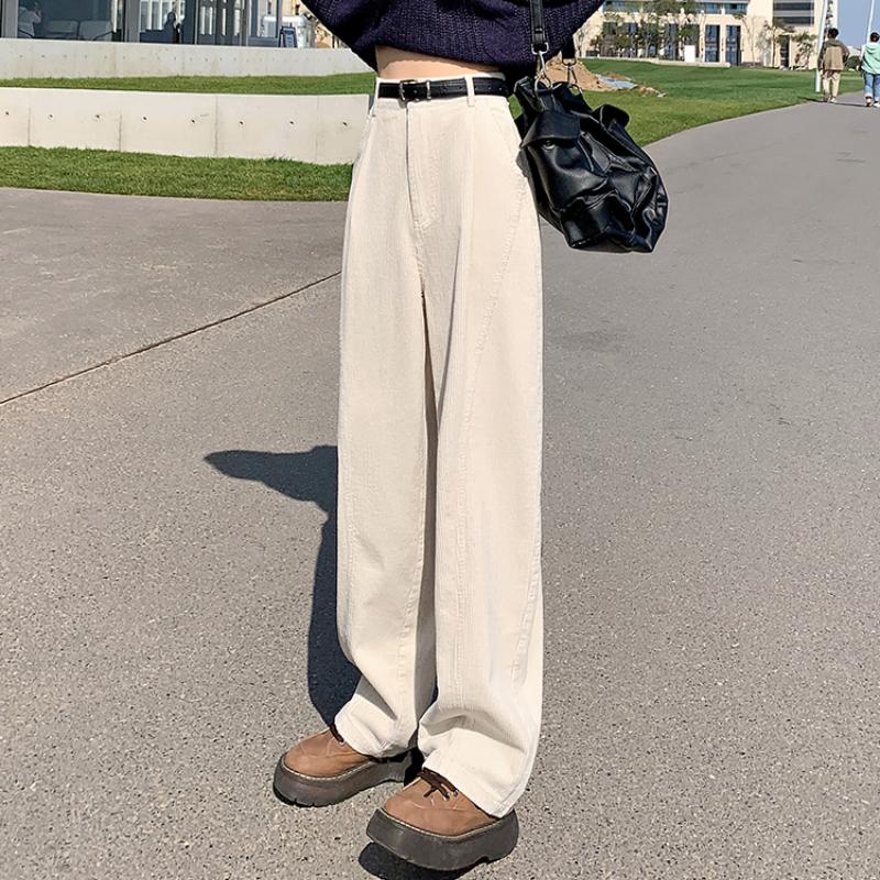 Fashion Corduroy Sports Loose Casual Pants Women Autumn and Winter Workwear Women's Wide Leg Pants High Waist Slim Fit Office Lady Trousers 26013