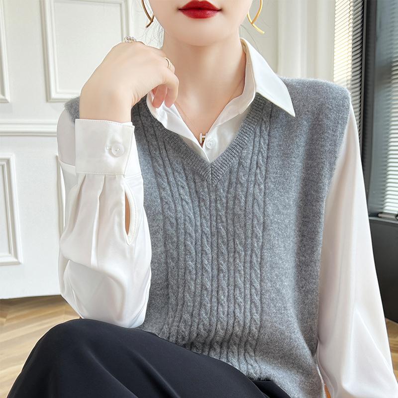 Женский кашемировый жилет Qinghe Cashmere 30% кашемир 70% шерсть осенне-зимний кашемировый жилет мягкий и теплый