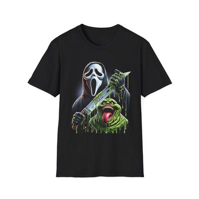 Футболка Ghostface and Slimer – Маш-ап футболка «Ужас встречает юмор»