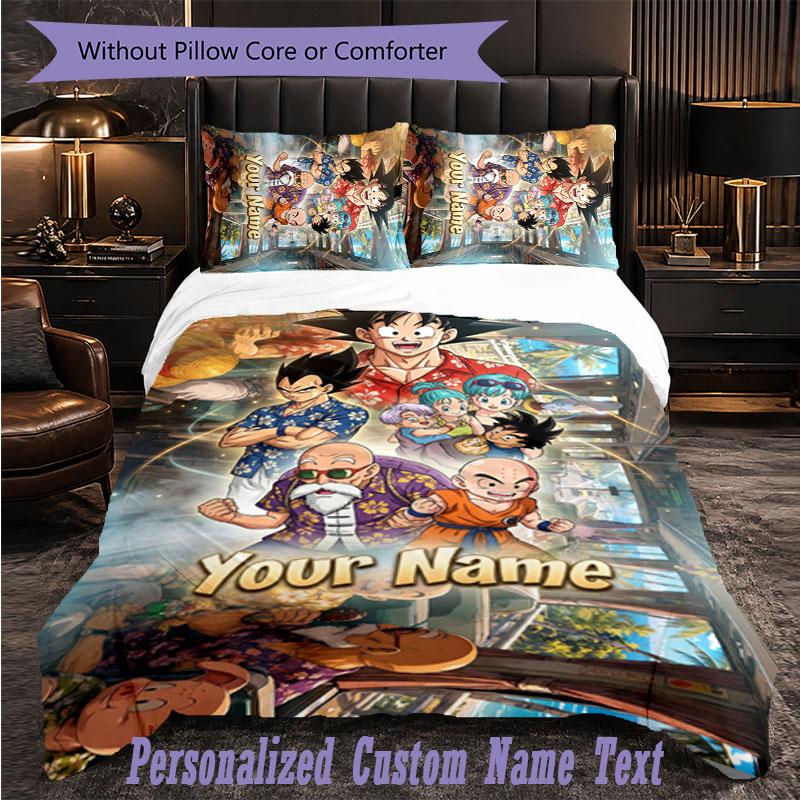 Personalized 3Pcs Bedding SetDragon Ball Custom Text Duvet Cover Pillowcase Set Bedroom Gift