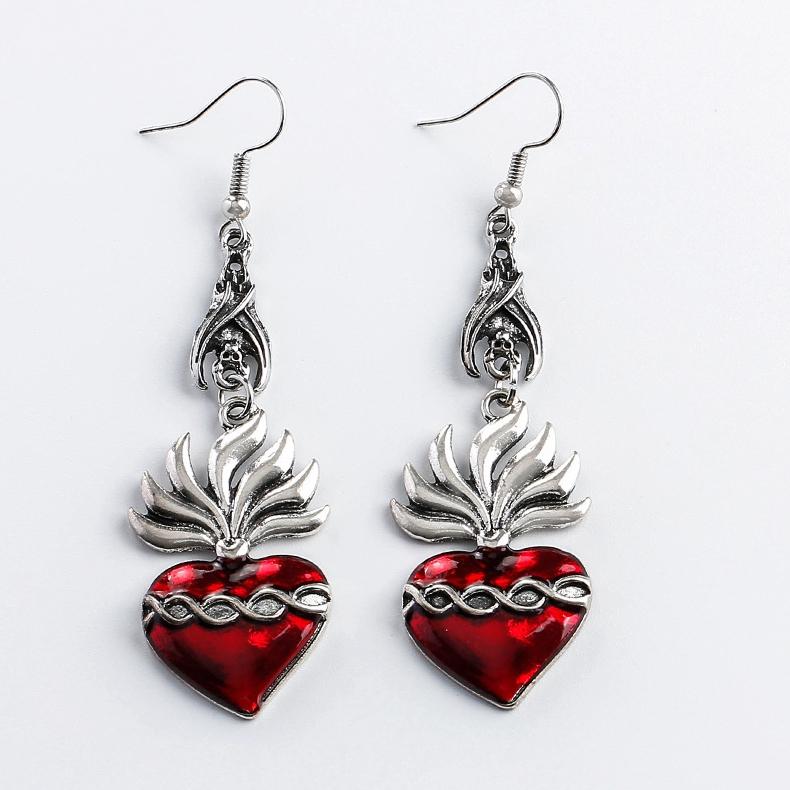 Новые темные винтажные готические серьги из коллекции Sacred Heart Goth, серьги на Хэллоуин для женщин, красные капли масла, аксессуары в стиле готический панк