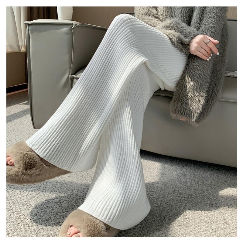 Модные осенне-зимние женские трикотажные брюки с широкими штанинами, новые свободные длинные брюки на шнурке с высокой талией, повседневные однотонные плиссированные брюки 2379