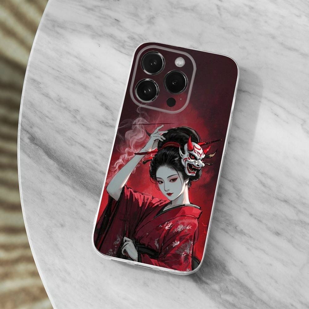 Geisha Woman Japanese For iPhone 12,Mini,16,X,13,XR,15,Pro,17,Plus,11,Max,14,SE,XS,Transparent Soft Cover Case