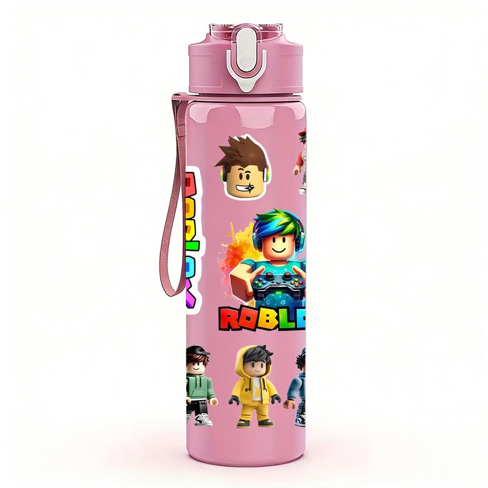 1PC Rainbow Kids Character 750ml Color Plastic Sports Water Bottle Leakproof Flip Straw Lid Suitable for Sports Office Home Use