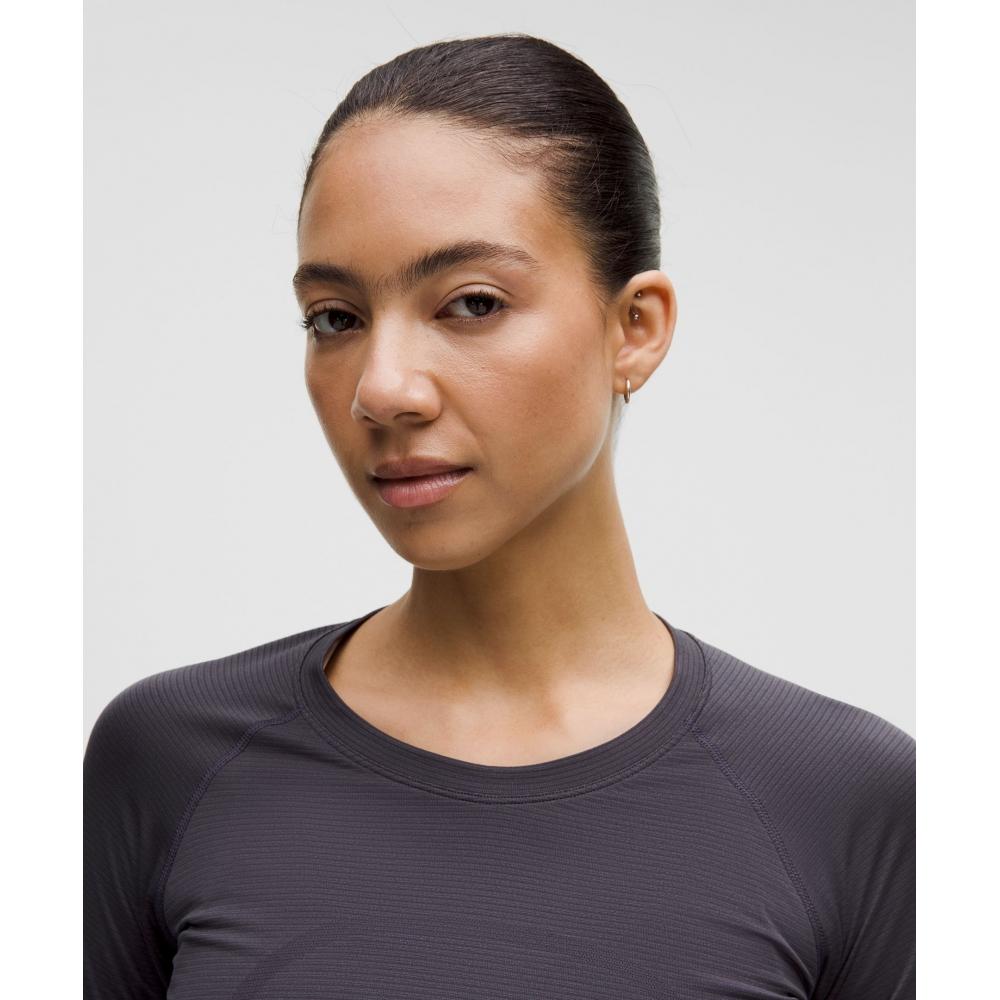 Lululemon Swiftly Tech Long Sleeve Shirt 2.0  Waist Length Spandex Stripe Atmospheric Purple Coal