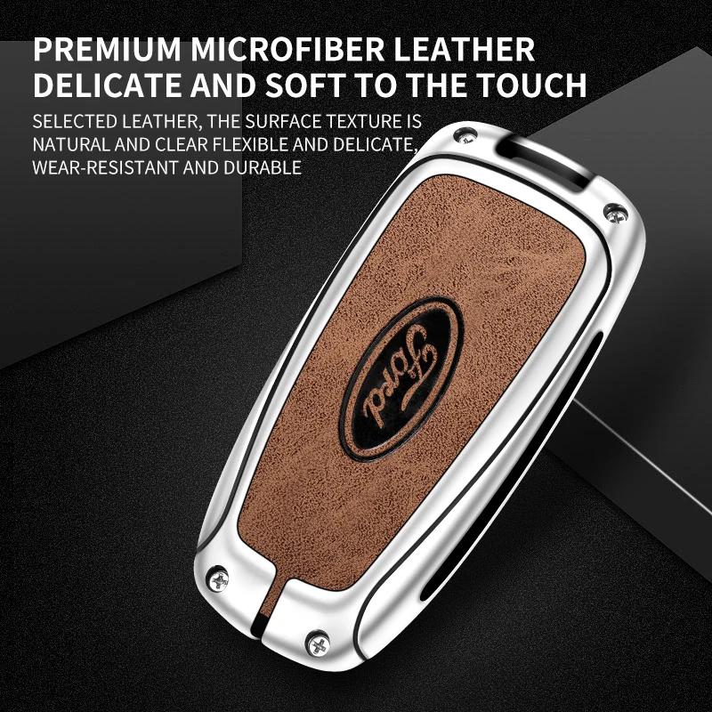 Car Sticker 2025 Hot Car Metal Leather Key Shell Case Ford Fusion Edge Mustang Explorer Expedition Bronco Ecosport Ranger F150 F