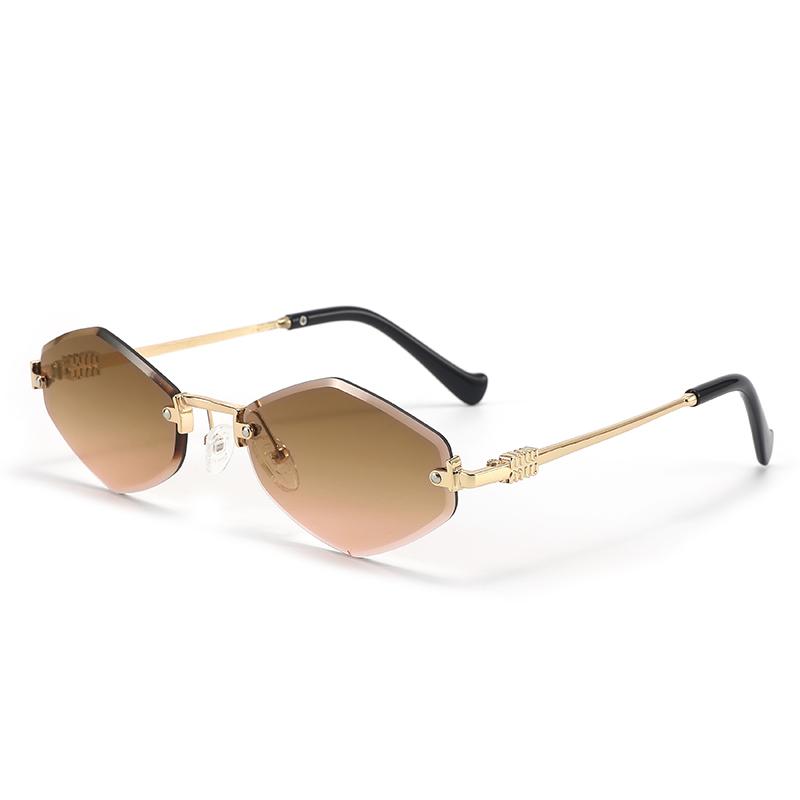 Безободковые Металлические Солнцезащитные Очки Неправильной Формы Бриллианта Женские Мужские Ретро Мода Роскошный Бренд Солнцезащитные Очки Пляжные Женские Мужские Очки UV400
