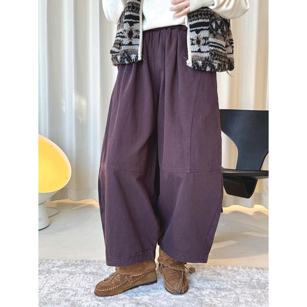Louvre Winter Japanese Style Elastic Fleece Wide-Leg Balloon Pants - Women's Relaxed Fit
