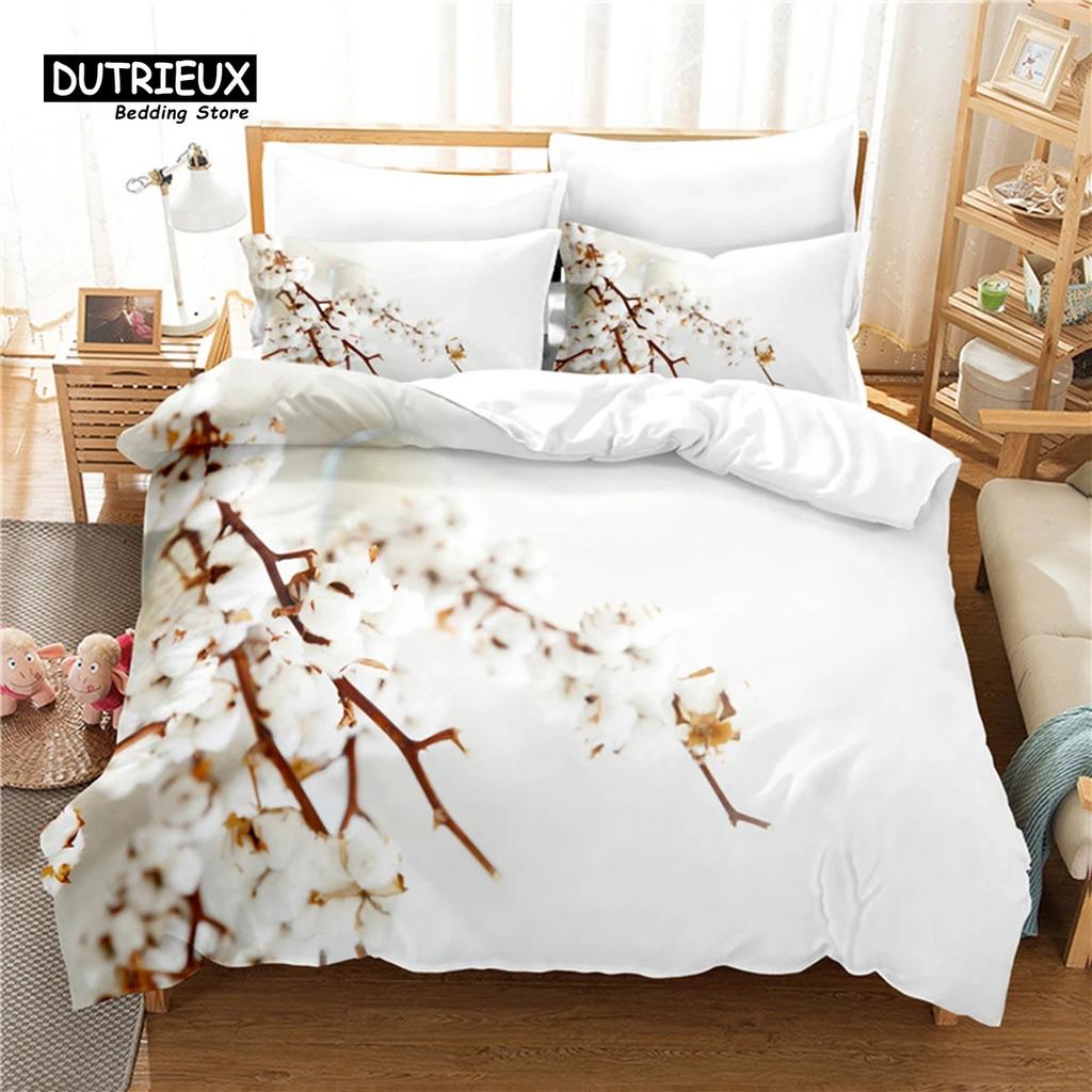 3Pcs Duvet Cover Collection 3D Branch Flower Bedding Collection Soft Comfortable Breathable Duvet Cover For Bedroom Guest Room Decor