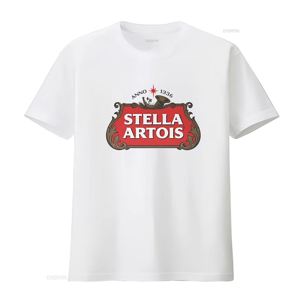 Футболка с принтом логотипа Stella Artois в винтажном стиле Черная Ретро-дизайн винтажный Стирка винтаж Дизайнерская одежда Повседневная Удобная Дышащая