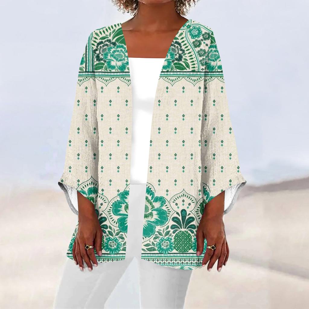 Women's Casual Fashion Printed Lightweight Medium Length Jacket Cardigan