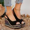 2024 New Women's Sandals Wedge Sandals Black High-Heel Buckle Closure Platform Sandals Women Shoes