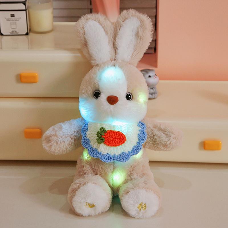 Cute Companion Sleeping Animal Dolls Wearing Bibs Rabbits Lighting Sound Recording Soft Comfortable Stuffed Toy Pillows Kid Gift